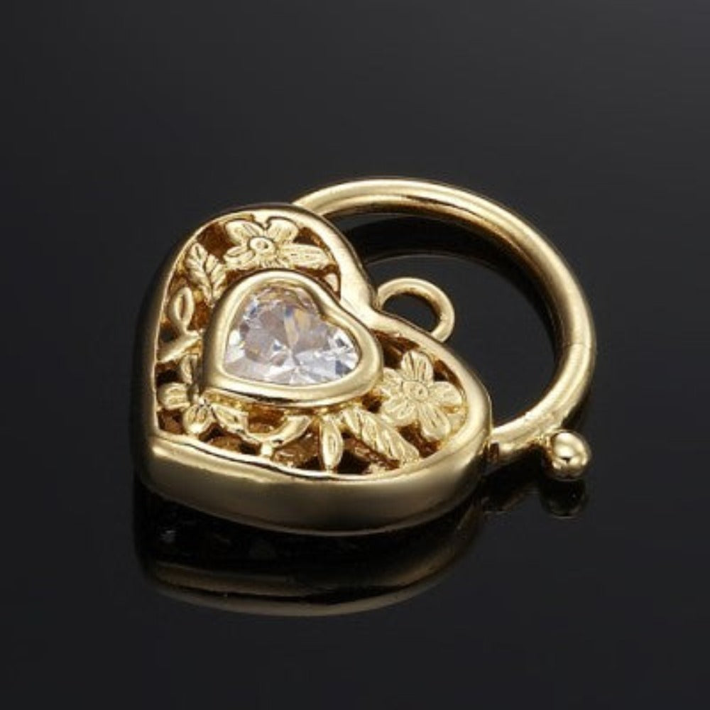 18ct Heavy Yellow Gold Plated Simulated Diamond Filigree Heart Locket - USA Made-2