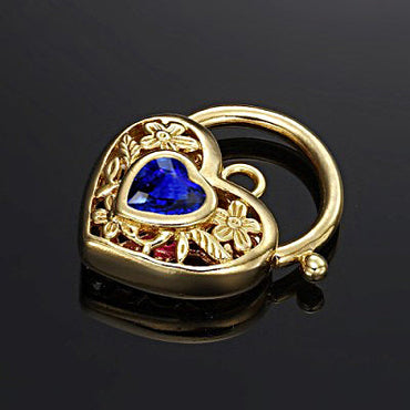 18ct Heavy Yellow Gold Plated Dark Blue Filigree Heart Locket - USA Made-1