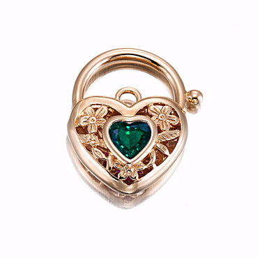 18ct Heavy Rose Gold Plated Green Filigree Heart Locket - USA Made-1
