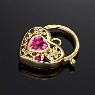 18ct Heavy Yellow Gold Plated Pink Filigree Heart Locket - USA Made-1