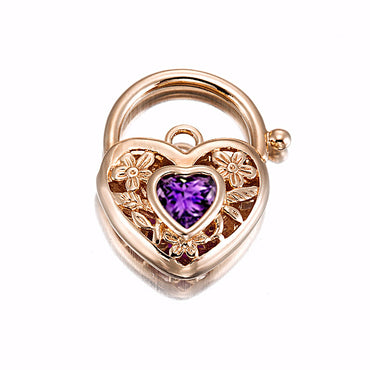 18ct Heavy Rose Gold Plated Purple Filigree Heart Locket - USA Made-1