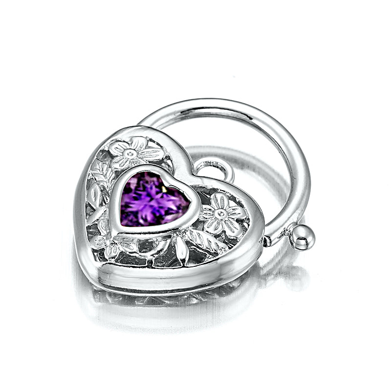925 Sterling Silver Plated Purple Filigree Heart Locket - USA Made-0