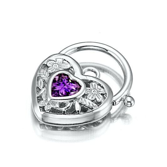 925 Sterling Silver Plated Purple Filigree Heart Locket - USA Made-0