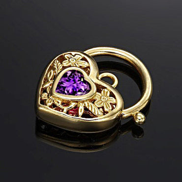 18ct Heavy Yellow Gold Plated Purple Filigree Heart Locket - USA Made-1