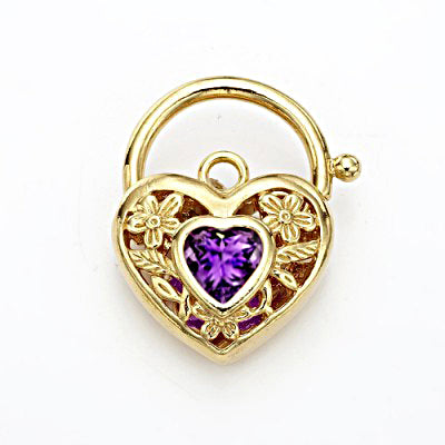18ct Heavy Yellow Gold Plated Purple Filigree Heart Locket - USA Made-3