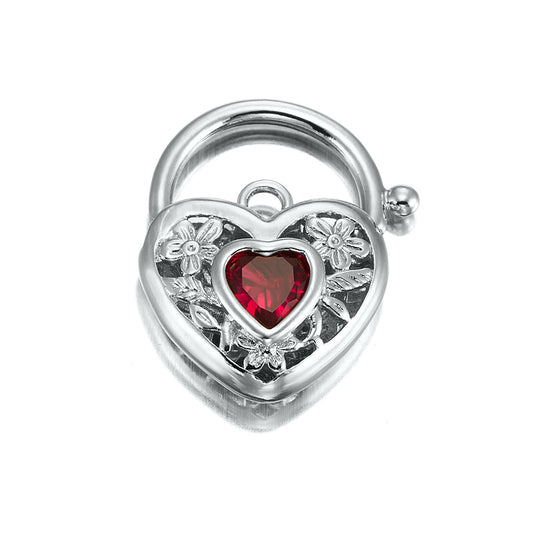 925 Sterling Silver Plated Simulated Ruby Filigree Heart Locket - USA Made-0