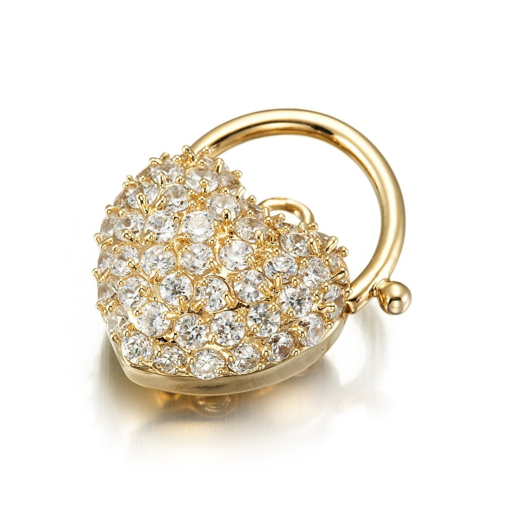 18ct Heavy Yellow Gold Plated Crystal Heart Locket - USA Made-0