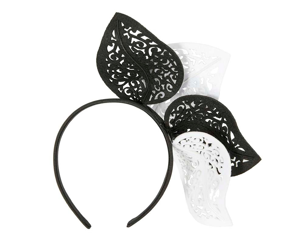 Modern black & white racing fascinator by Max Alexander