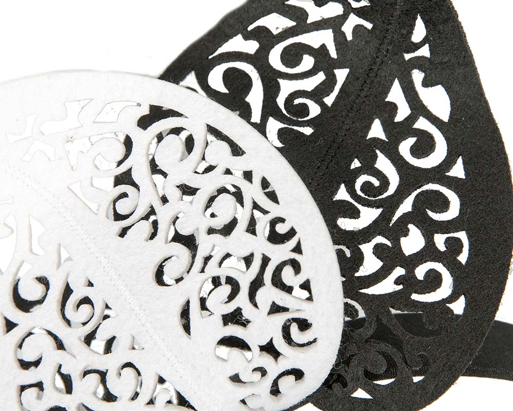 Modern black & white racing fascinator by Max Alexander