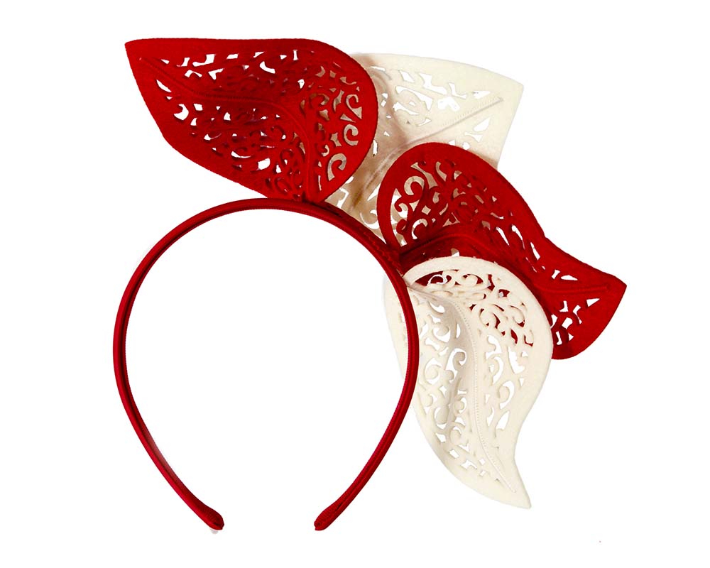 Modern red & cream racing fascinator by Max Alexander