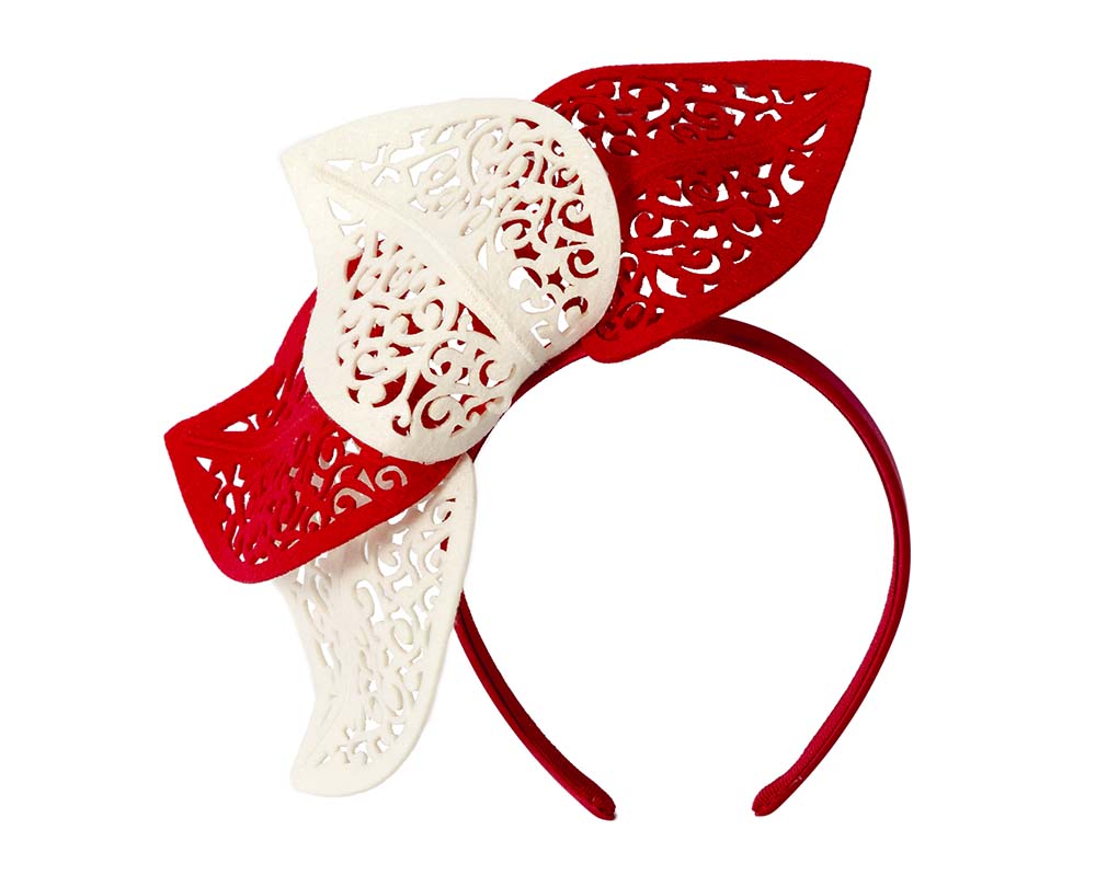 Modern red & cream racing fascinator by Max Alexander