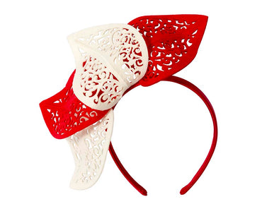 Modern red & cream racing fascinator by Max Alexander
