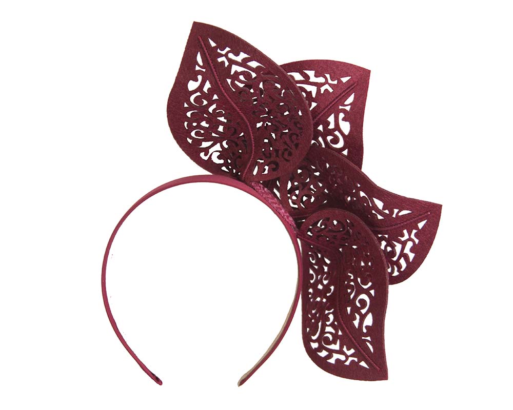 Modern burgundy wine racing fascinator by Max Alexander-3
