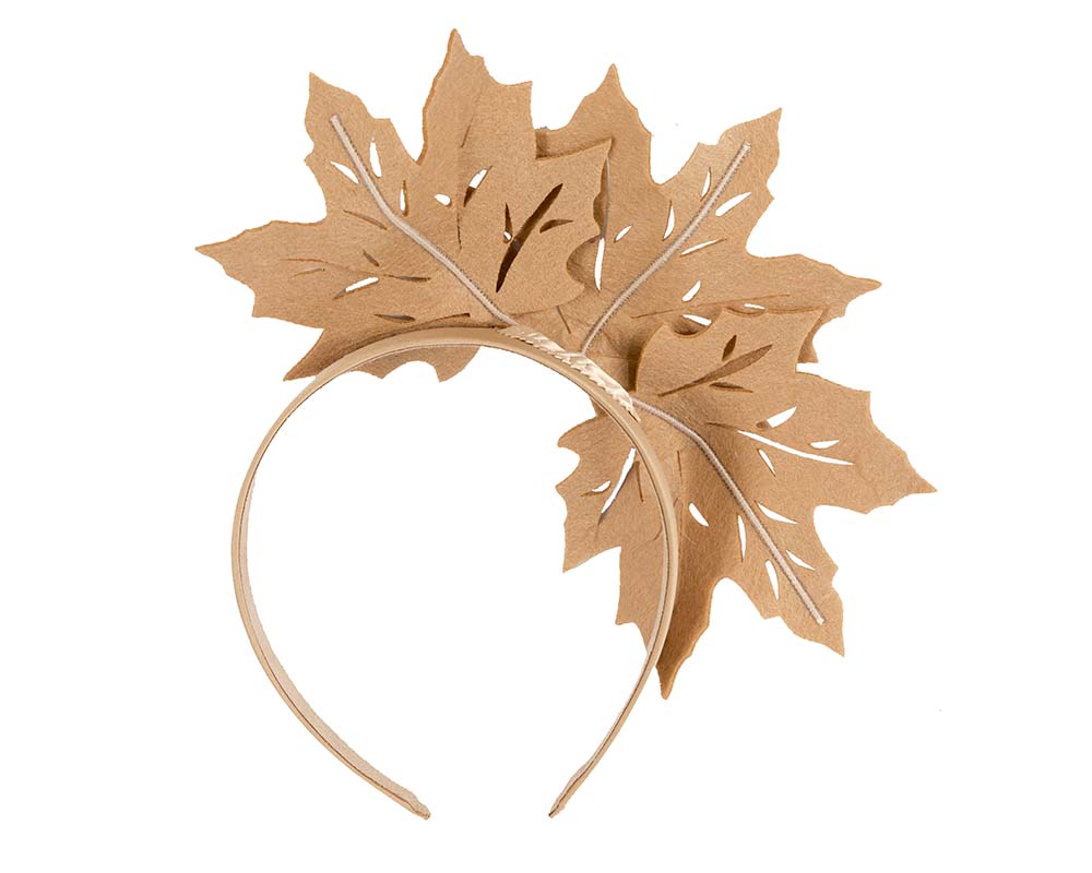 Beige laser cut maple leafs on headband-3
