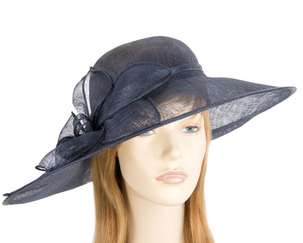 Navy wide brim racing fashion hat by Max Alexander-0