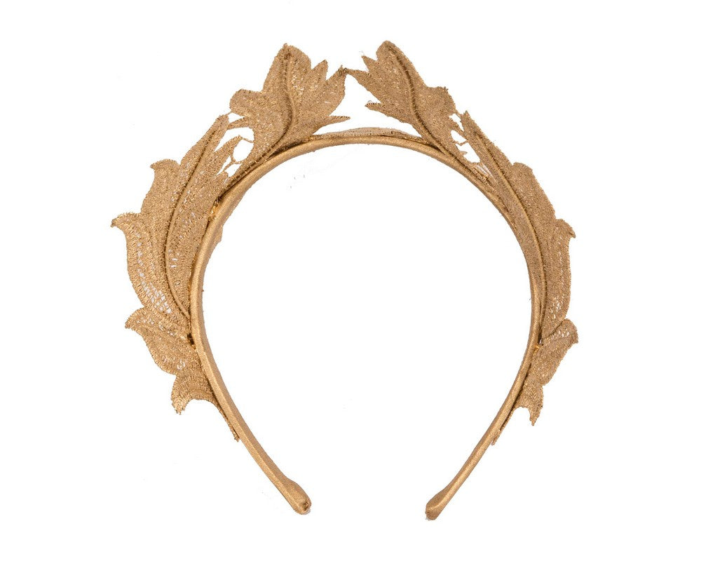 Gold lace crown fascinator headband by Max Alexander-3