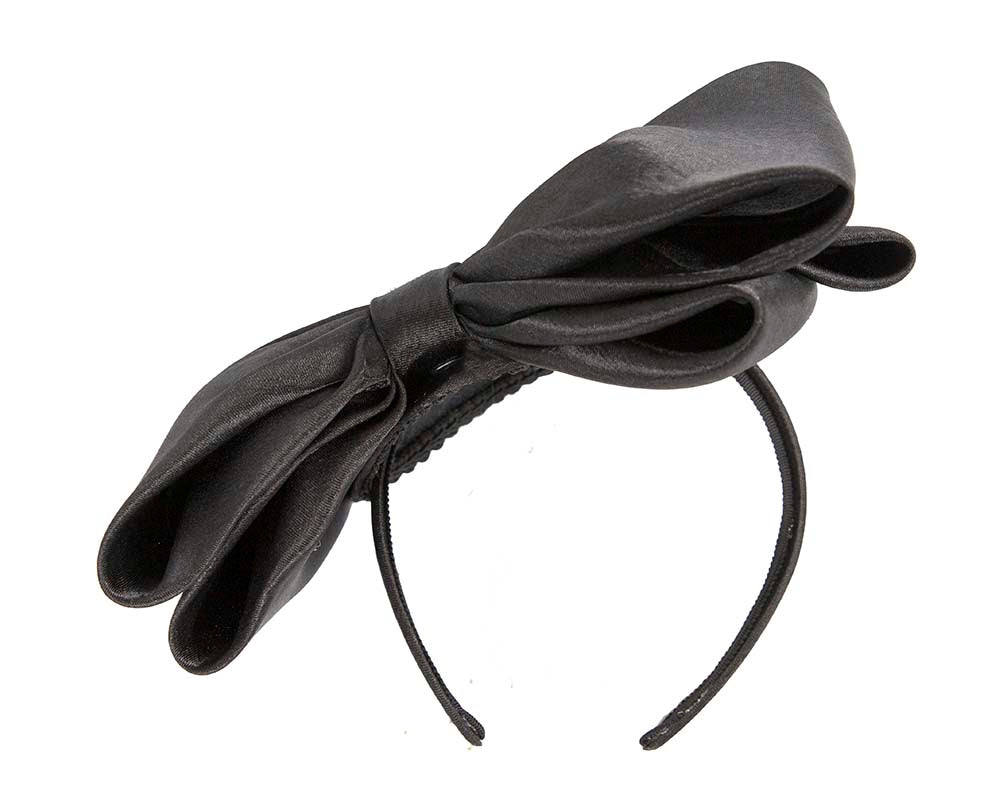 Black satin fascinator with big bow by Max Alexander