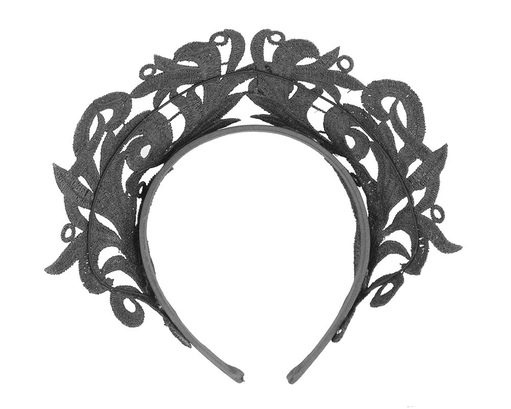 Modern black crown racing fascinator by Max Alexander