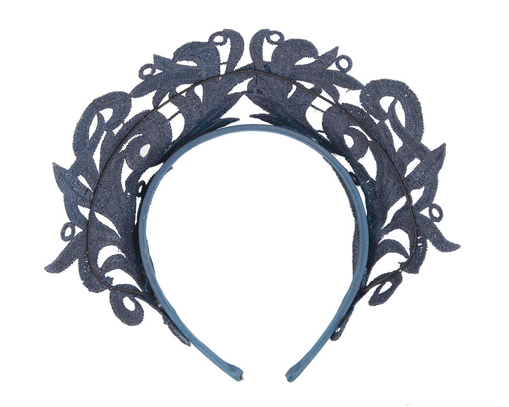 Modern navy crown racing fascinator by Max Alexander