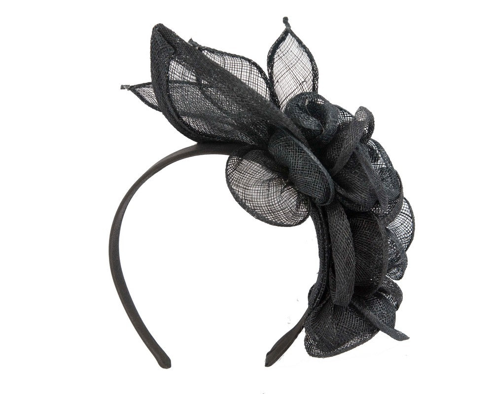 Large black sinamay flower fascinator by Max Alexander
