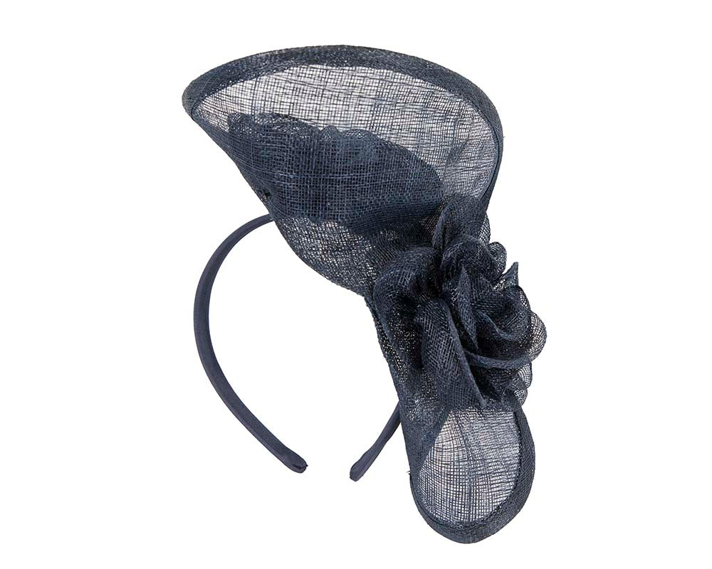Tall navy sinamay fascinator by Max Alexander
