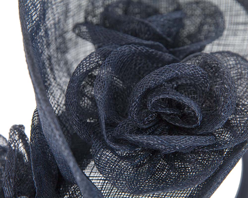 Tall navy sinamay fascinator by Max Alexander