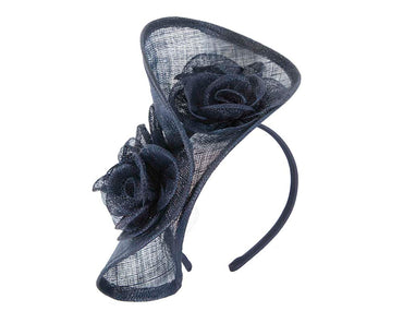 Tall navy sinamay fascinator by Max Alexander