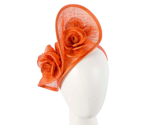 Tall burnt orange sinamay fascinator by Max Alexander