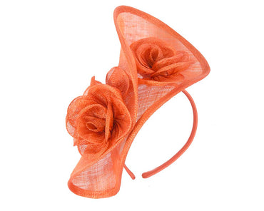 Tall burnt orange sinamay fascinator by Max Alexander