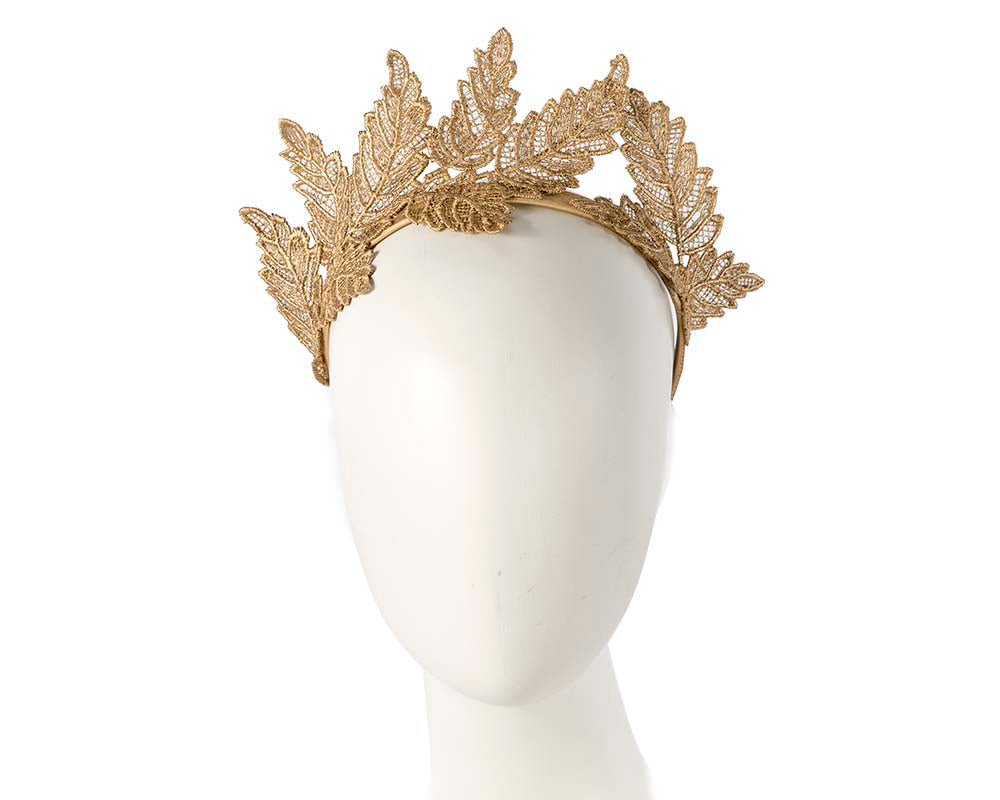Gold lace crown racing fascinator by Max Alexander