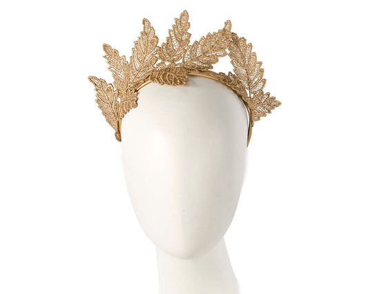 Gold lace crown racing fascinator by Max Alexander