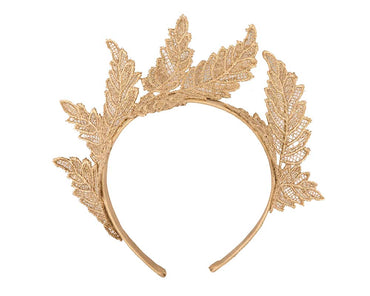 Gold lace crown racing fascinator by Max Alexander