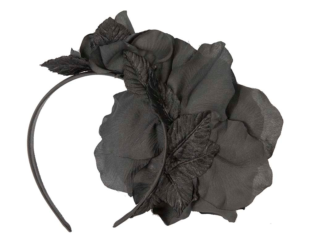 Large black flower fascinator headband by Max Alexander-3