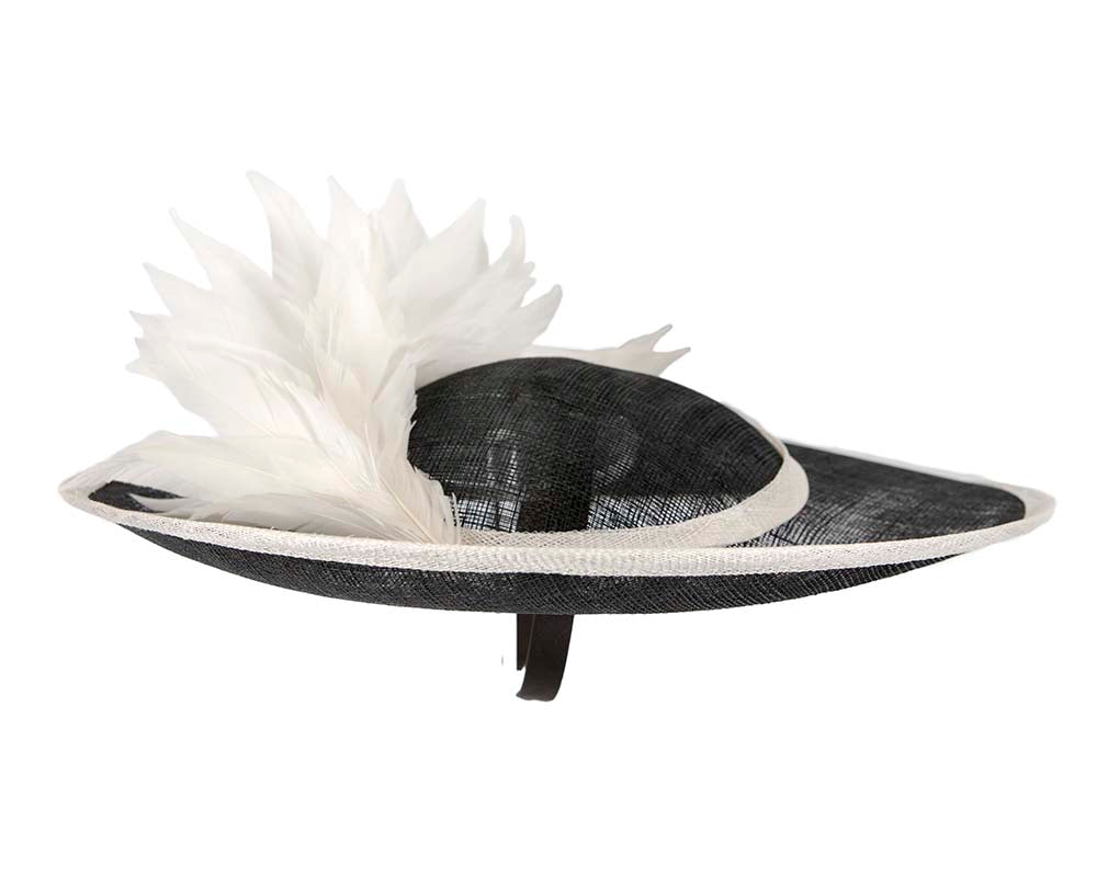Large black & cream sinamay fascinator hat by Max Alexander