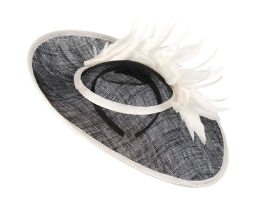 Large black & cream sinamay fascinator hat by Max Alexander