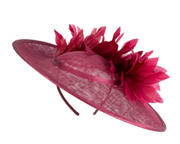 Large burgundy sinamay fascinator hat by Max Alexander