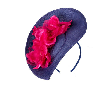 Large royal blue & fuchsia flower fascinator by Max Alexander