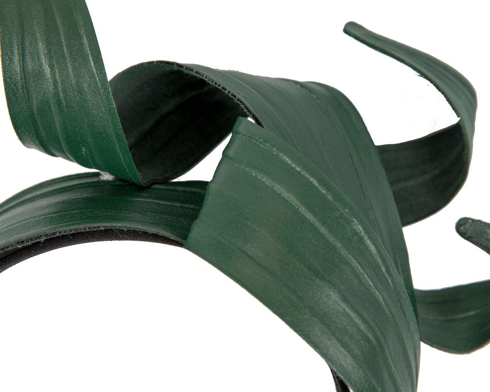 Dark green sculptured leaves fascinator by Max Alexander