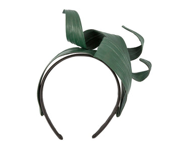 Dark green sculptured leaves fascinator by Max Alexander