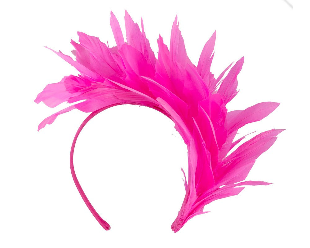 Fuchsia feather fascinator headband by Max Alexander