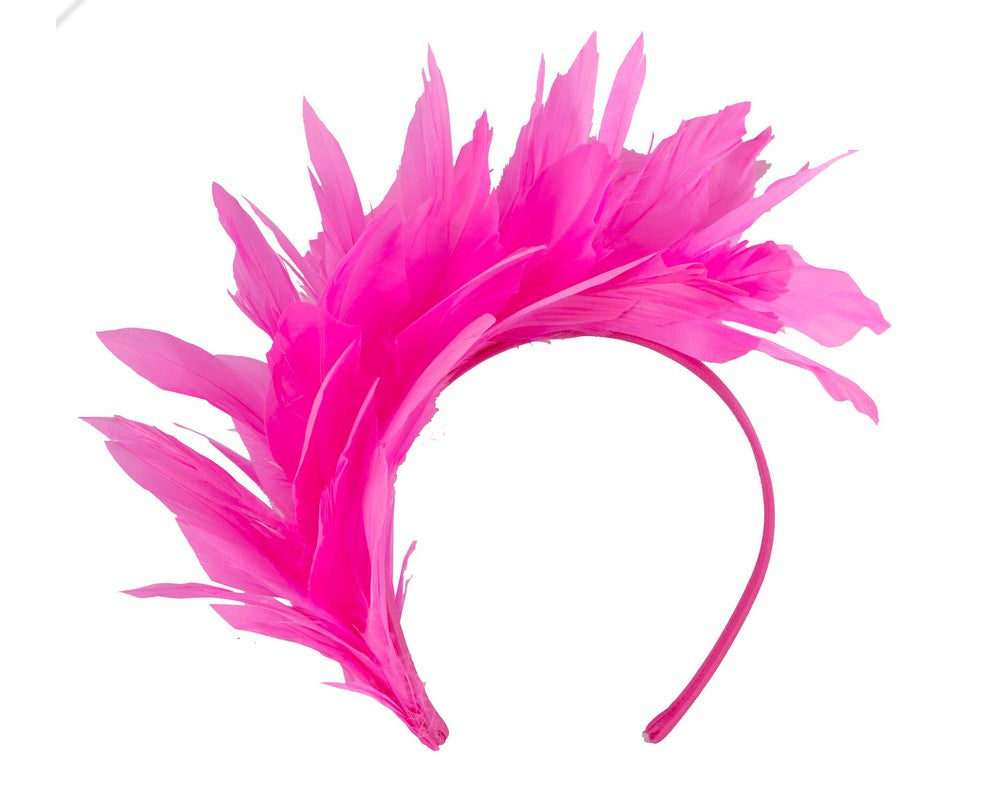 Fuchsia feather fascinator headband by Max Alexander