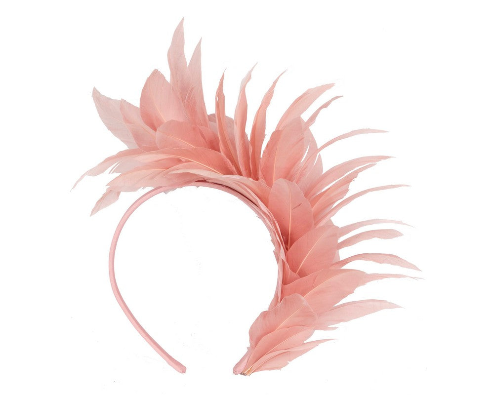 Dusty pink feather fascinator headband by Max Alexander-3