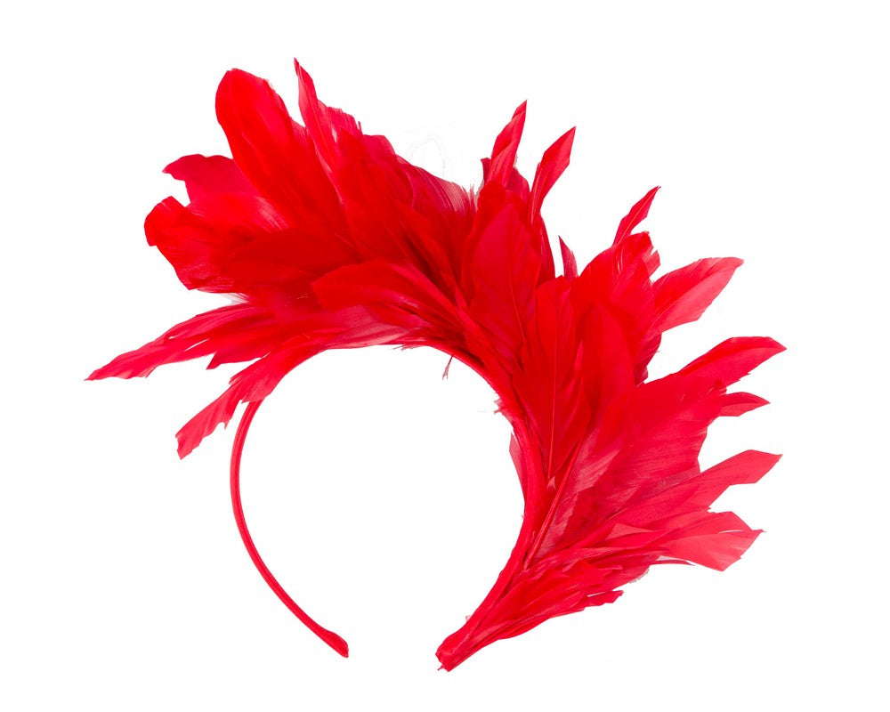 Red feather fascinator headband by Max Alexander