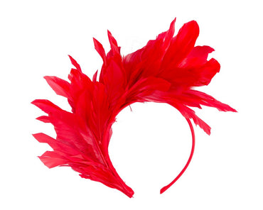 Red feather fascinator headband by Max Alexander