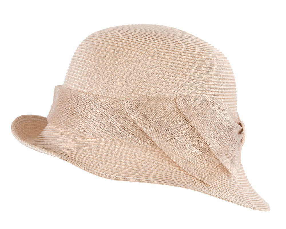 Beige cloche hat with bow by Max Alexander-5