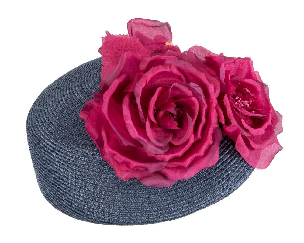 Modern navy beret hat with fuchsia flowers by Max Alexander-5