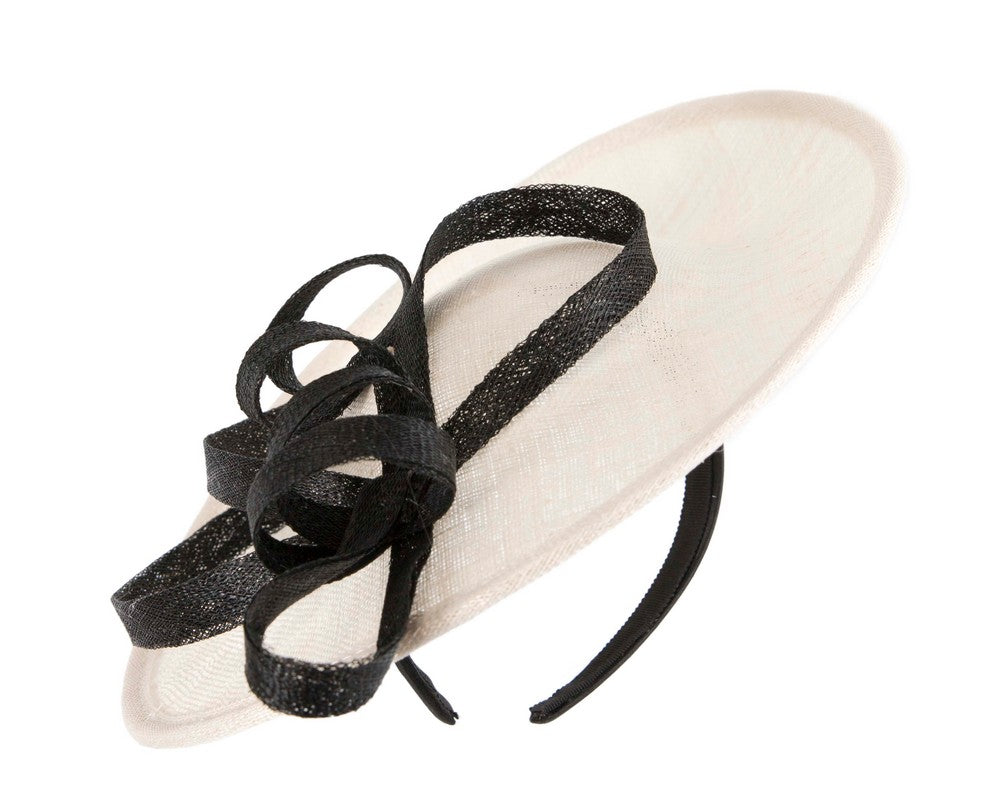 Large cream & black sinamay plate fascinator