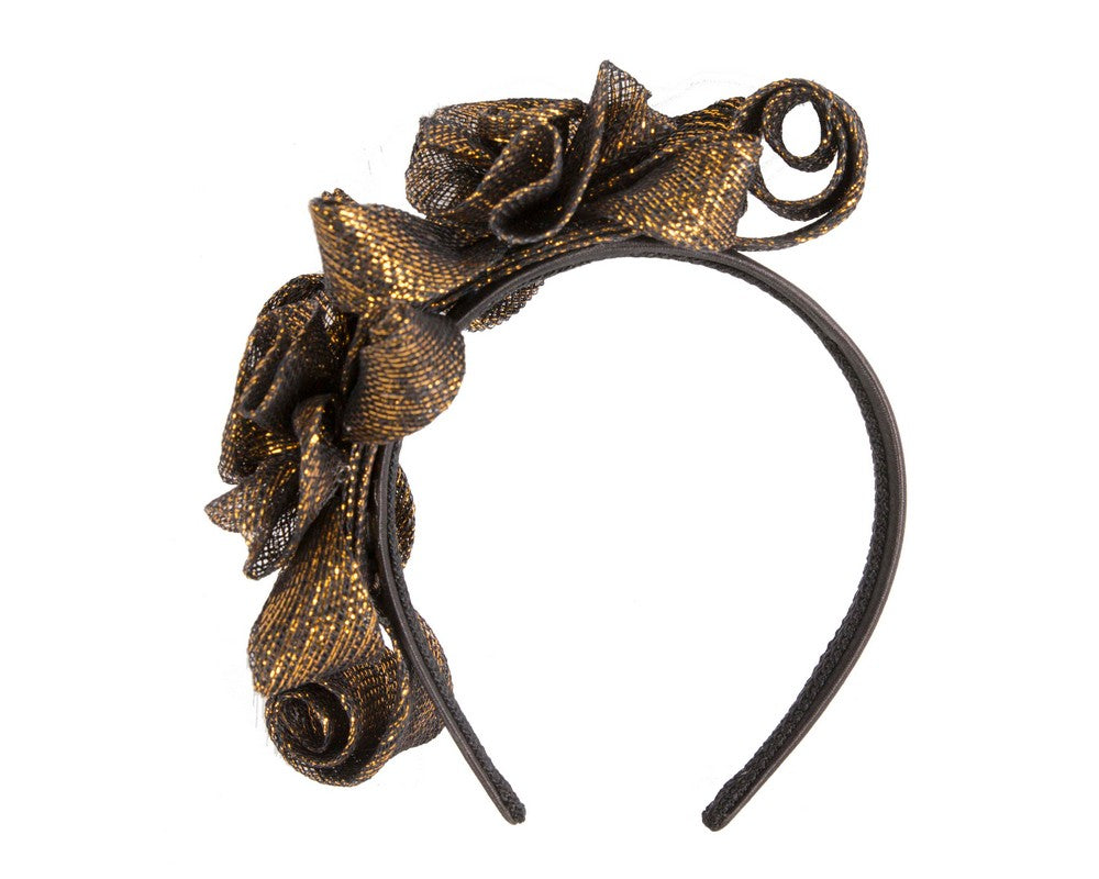 Black & gold curly sinamay fascinator by Max Alexander