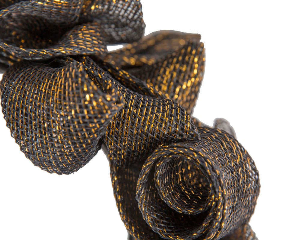 Black & gold curly sinamay fascinator by Max Alexander