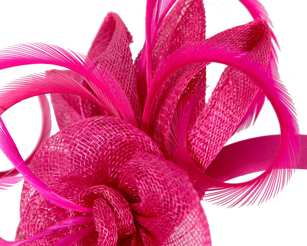 Fuchsia sinamay flower fascinator by Max Alexander